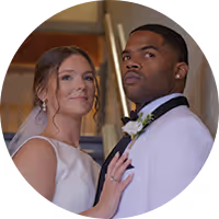 Paige and Jordan together in formal attire at their Montana wedding
